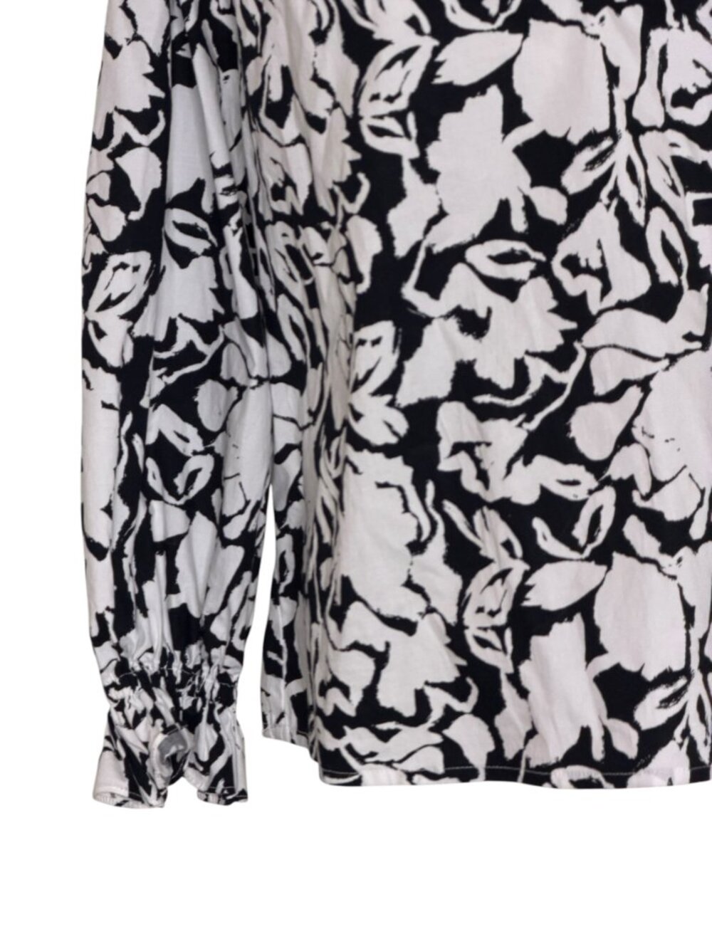 Evereve Jordy Peasant Top Blouse Shirt Split Neck Floral Black White M - Picture 4 of 9